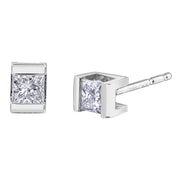 Tension Set Canadian Princess Diamond Stud Earrings