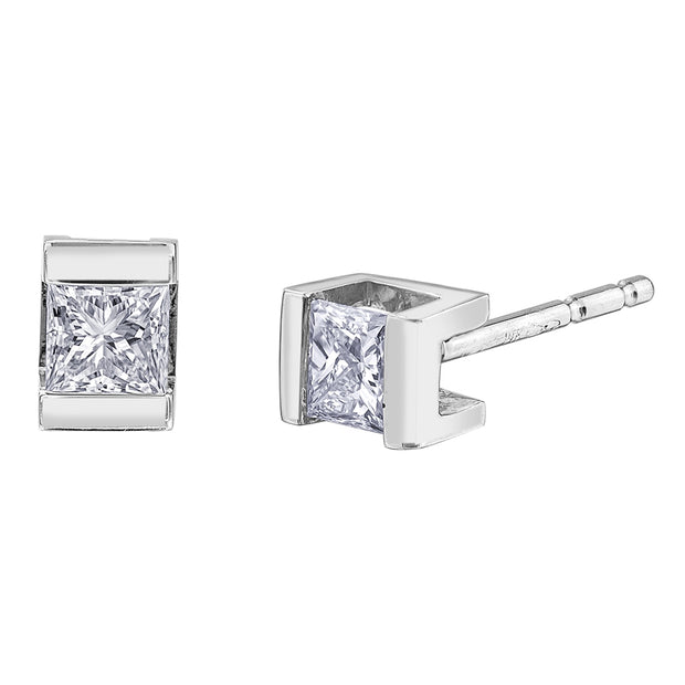 Tension Set Canadian Princess Diamond Stud Earrings