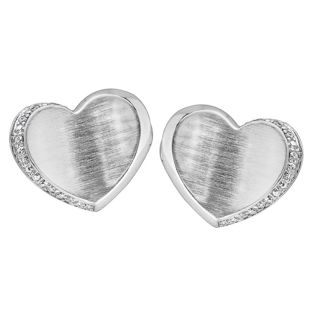 Diamond and Sterling Silver Heart Stud Earrings