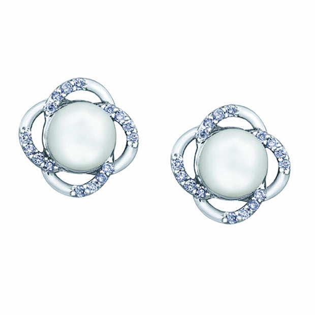 Diamond and Pearl Stud Earrings