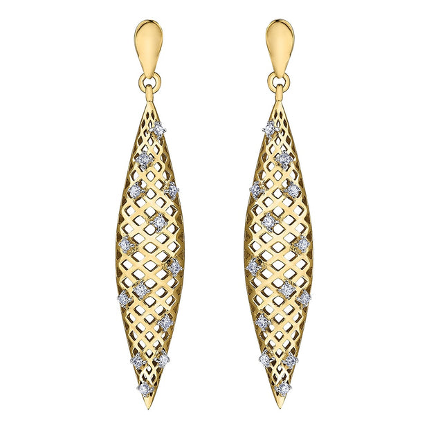 Modern Diamond and Yellow Gold Drop Earrings
