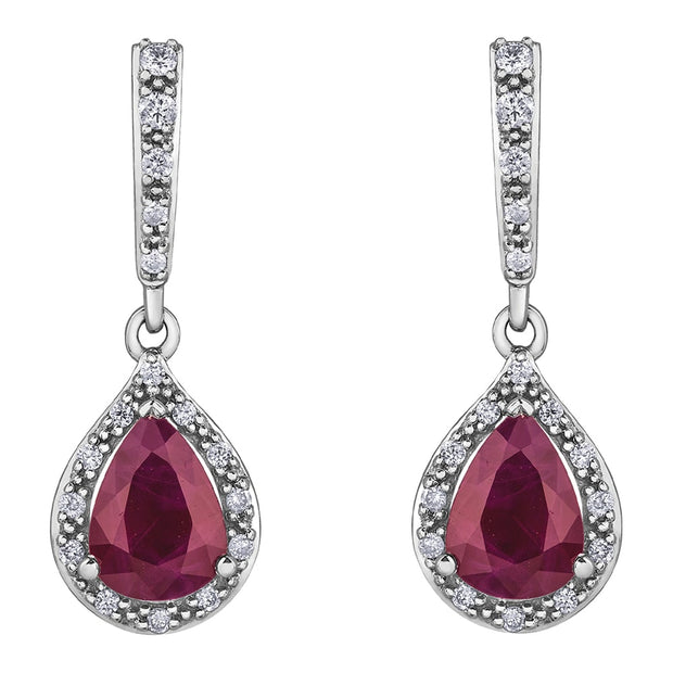 Pear Shaped Ruby Earrings with Diamond Halo