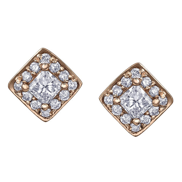 Princess Cut Canadian Diamond Stud Earrings with Halo