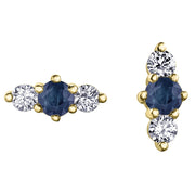 Diamond and Gemstone Three-Stone Stud Earrings