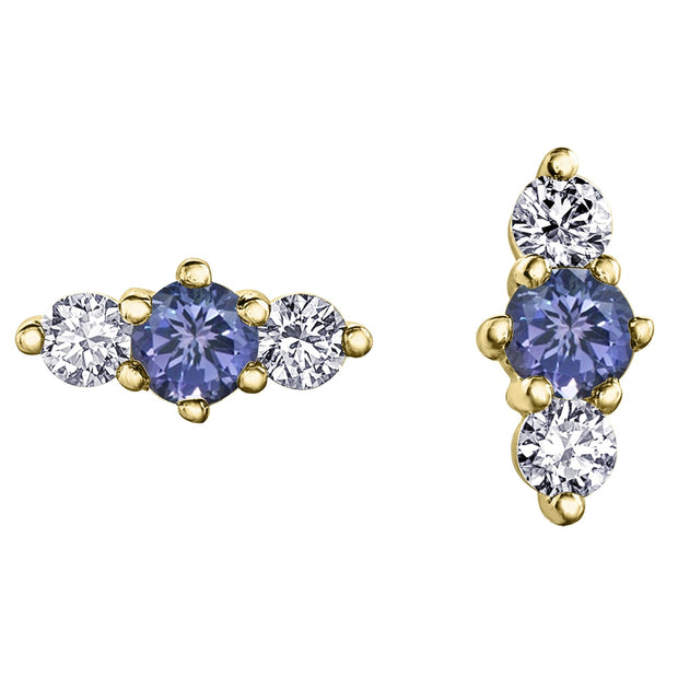 Diamond and Gemstone Three-Stone Stud Earrings