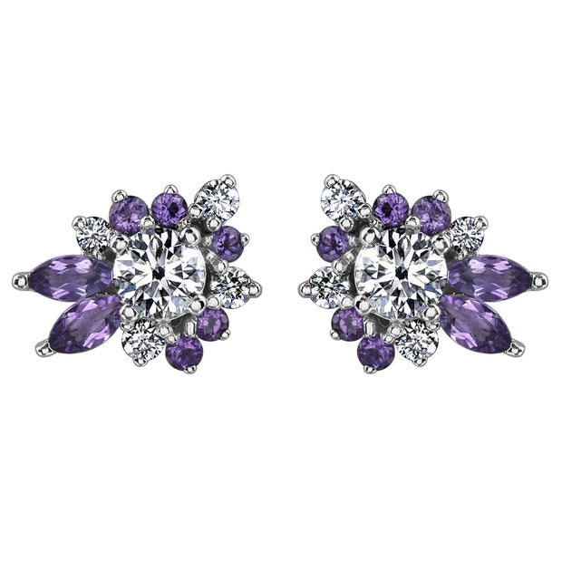 Amethyst and Canadian Diamond Cluster Stud Earrings