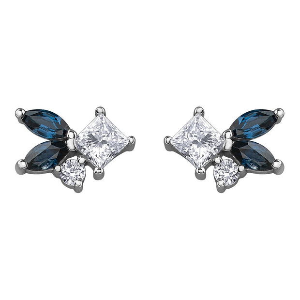 Wild Cluster Canadian Diamond and Sapphire Stud Earrings