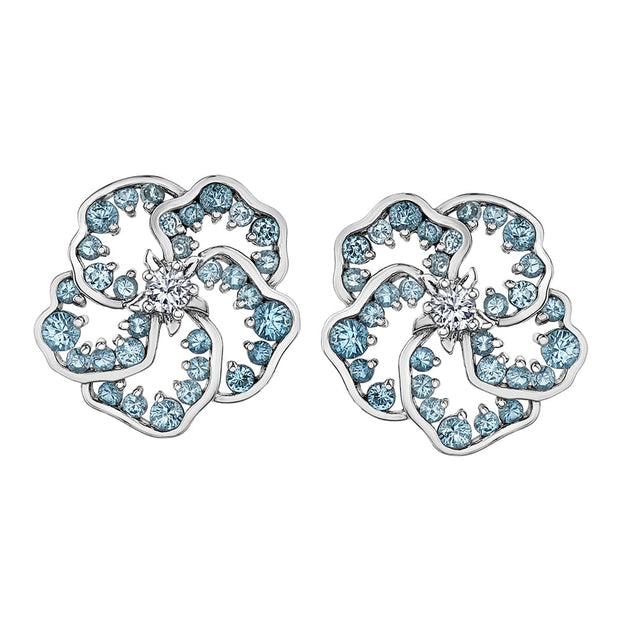 Wildflower Blue Topaz and Canadian Diamond Stud Earrings