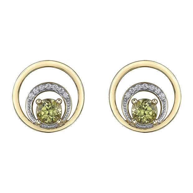 Three Circle Stud Earrings with Peridot and Diamonds
