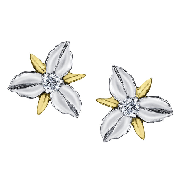 Canadian Diamond Trillium Flower Stud Earrings