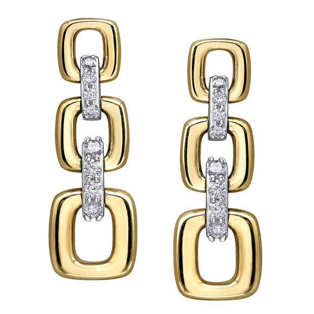 Chain Link Gold and Diamond Drop Earrings