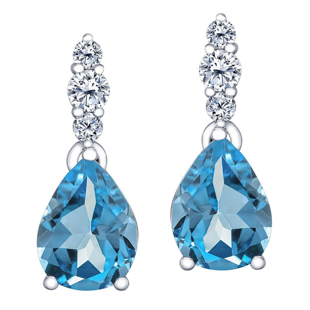 Blue Topaz and Canadian Diamond Drop Earrings