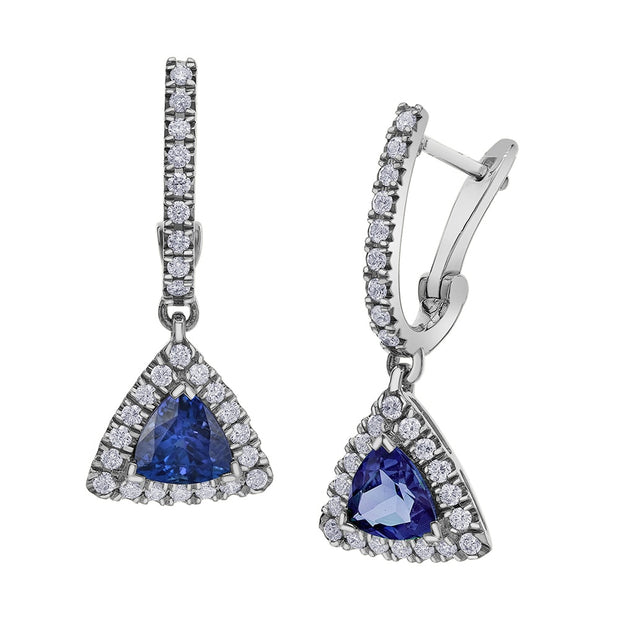 Boucles d'oreilles avec tanzanite taille trilliant et diamants