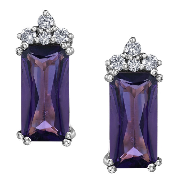 Radiant Cut Amethyst and Canadian Diamond Stud Earrings