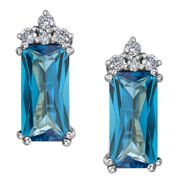 Radiant Cut Blue Topaz and Canadian Diamond Stud Earrings