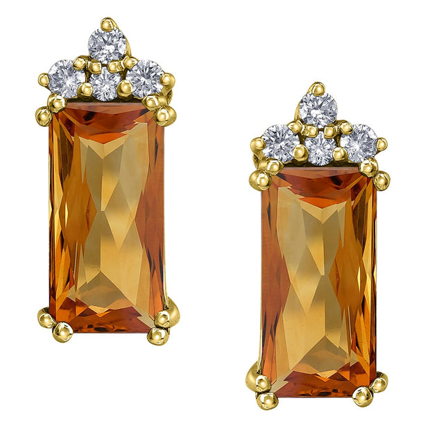 Radiant Cut Citrine Stud Earrings with Canadian Diamonds