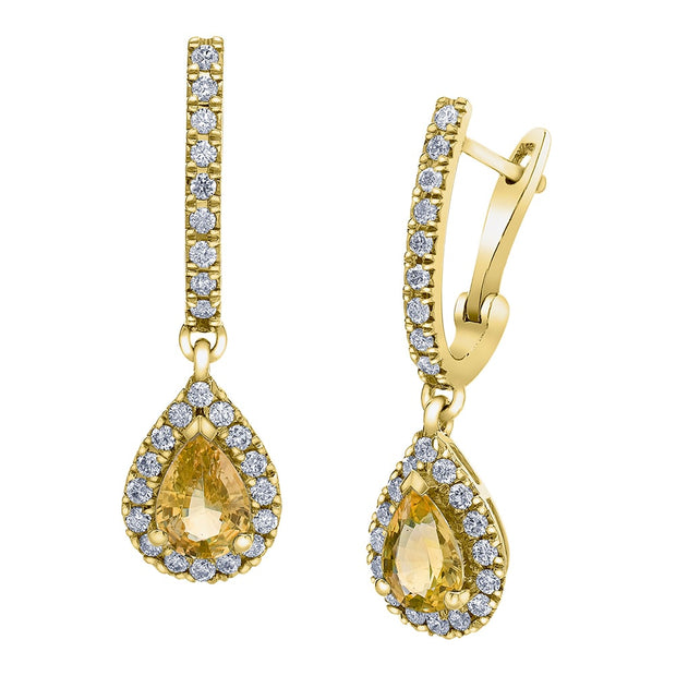Boucles d'oreilles en diamants jaunes fantaisies en forme de poire