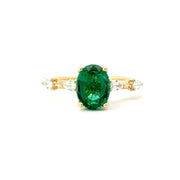 Diamond-Studded Oval Cut Emerald Ring