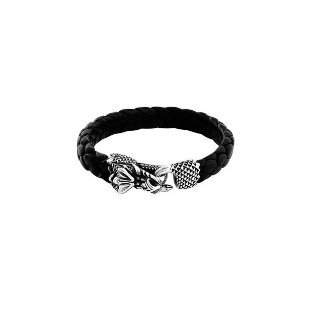 Leather Bracelet with Silver Dragon Clasp