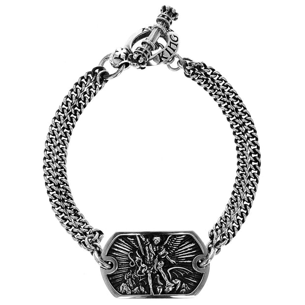 Saint Michael Double Curb link Chain Bracelet