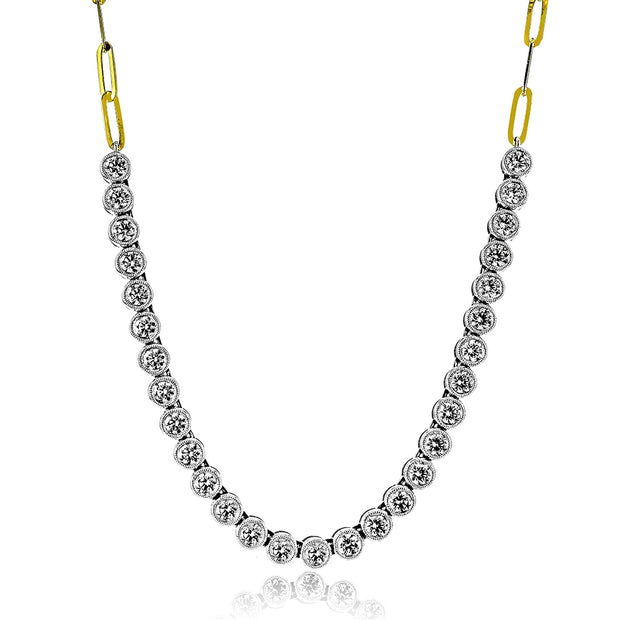 Bezel Set Diamond Necklace with Paperclip Chain