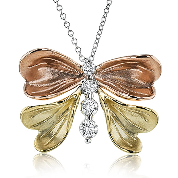 Tri-Colour Gold and Diamond Butterfly Pendant