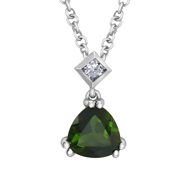 Pendentif en tourmaline verte et diamant taille princesse canadien