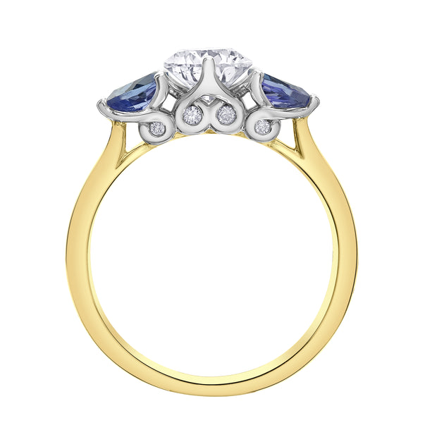 Bague de fiançailles avec diamant canadien en forme de poire et tanzanite