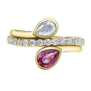 Toi-Et-Moi Bezel Set Pear Canadian Diamond and Pink Sapphire Ring