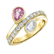 Bague Toi-Et-Moi avec diamant canadien et saphir rose en forme de poire sertis clos