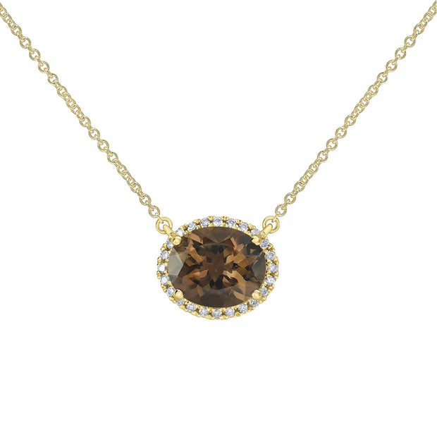 Collier ovale en quartz fumé et diamants