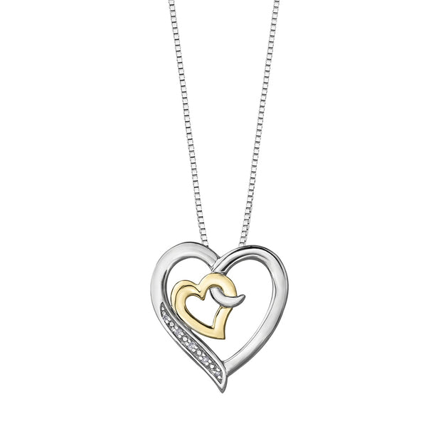 Sterling Silver and Yellow Gold Diamond Heart Pendant