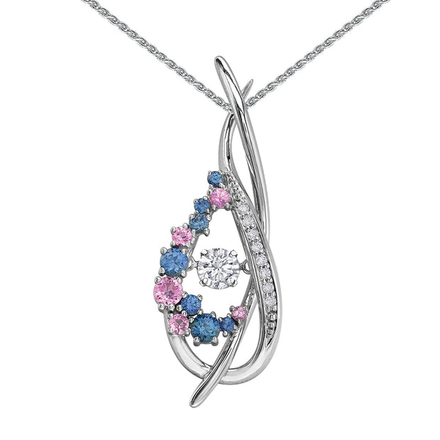 Diamond Pulse Pendant with Pink and Ceylon Sapphires