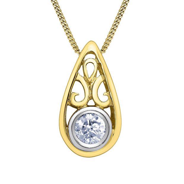 Filigree Teardrop Pendant with Bezel Set Diamond