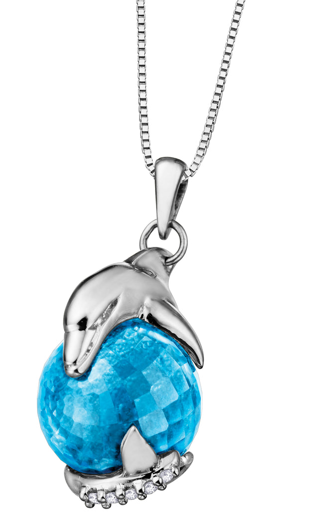 Pendentif Dauphin avec Zircon Bleu et Diamants