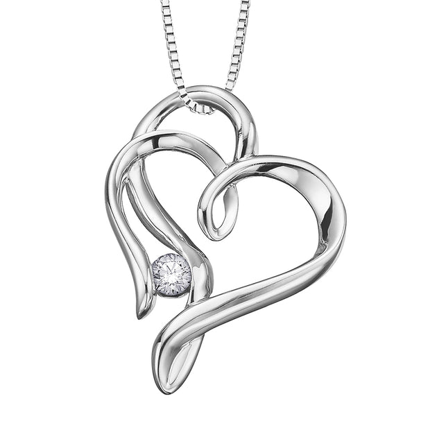 Sterling Silver Double Heart Pendant with Canadian Diamond