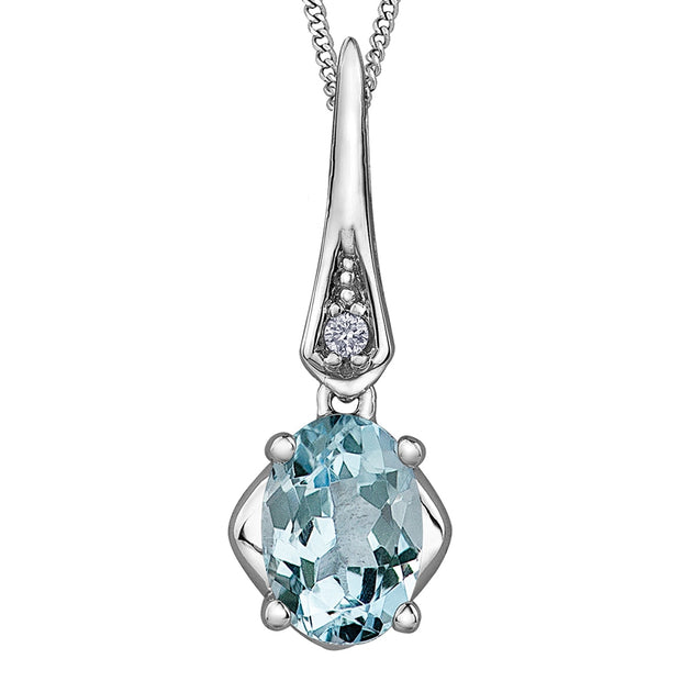 Oval Aquamarine and Diamond Pendant
