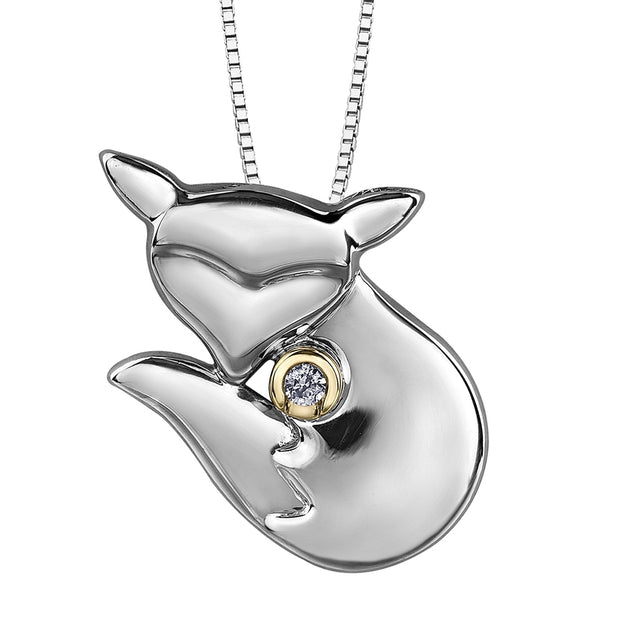 Sterling Silver and Canadian Diamond Fox Pendant