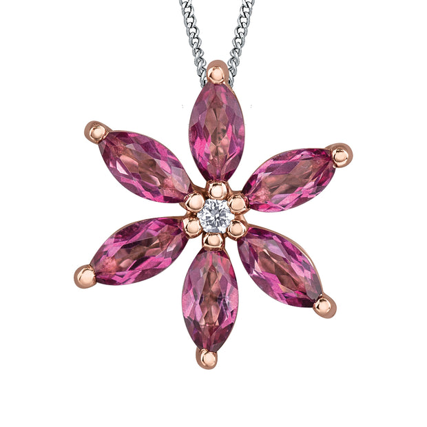 Pink Topaz and Diamond Flower Pendant