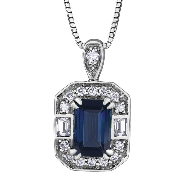 Octagon Cut Sapphire and Diamond Pendant