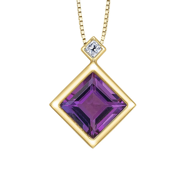Amethyst and Canadian Princess Cut Diamond Pendant