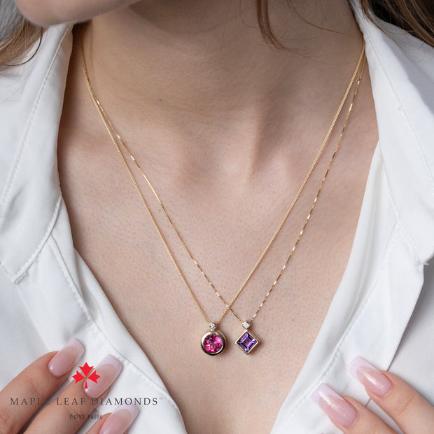 Amethyst and Canadian Princess Cut Diamond Pendant