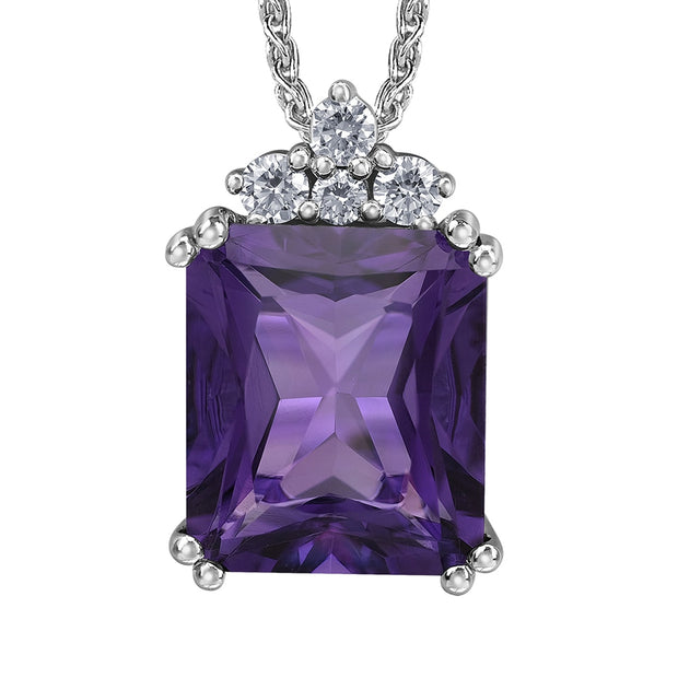 Pendentif en améthyste taille radiante avec diamants canadiens
