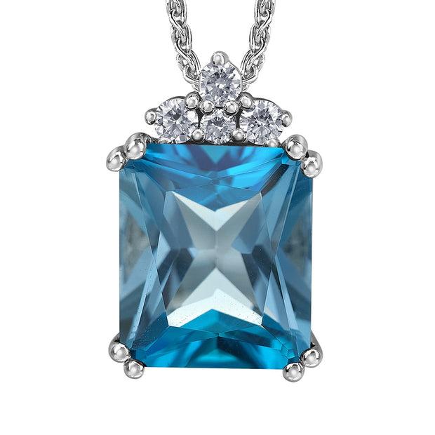 Radiant Cut Blue Topaz and Canadian Diamond Pendant