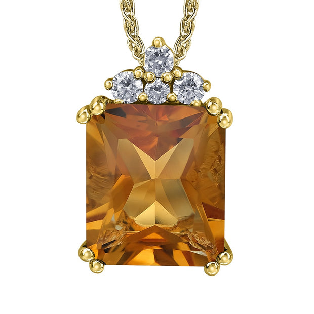 Radiant Cut Citrine and Canadian Diamond Pendant