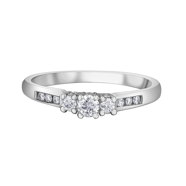 Three-Stone Diamond Ring with Channel Set Accents