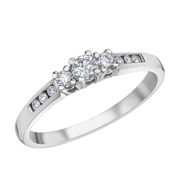 Three-Stone Diamond Ring with Channel Set Accents