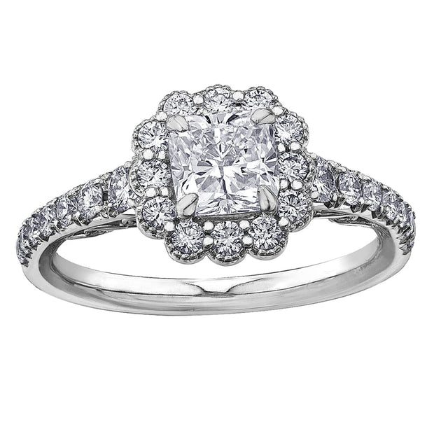 Cushion Cut Canadian Diamond Ring with Floral Halo