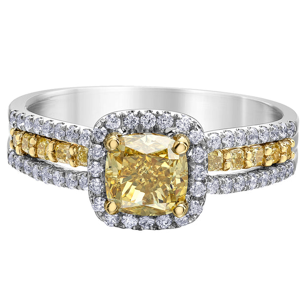 Bague de fiançailles avec diamant canadien coussin jaune fantaisie