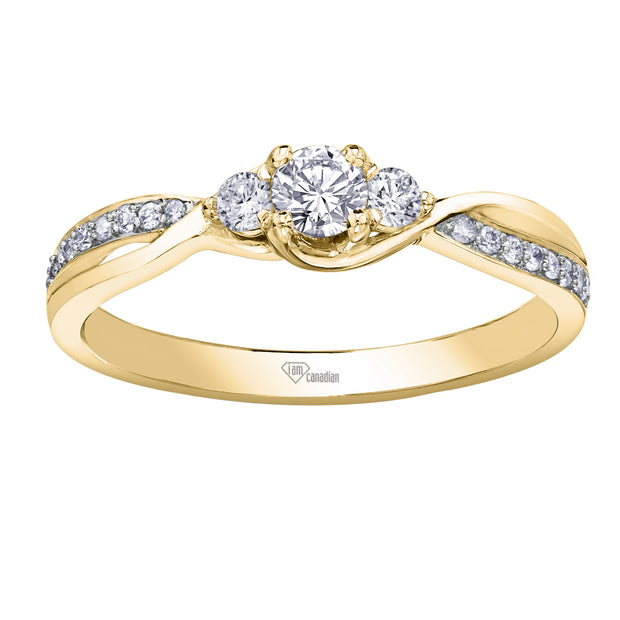 Canadian Accented Three-Stone Twist Diamond Ring